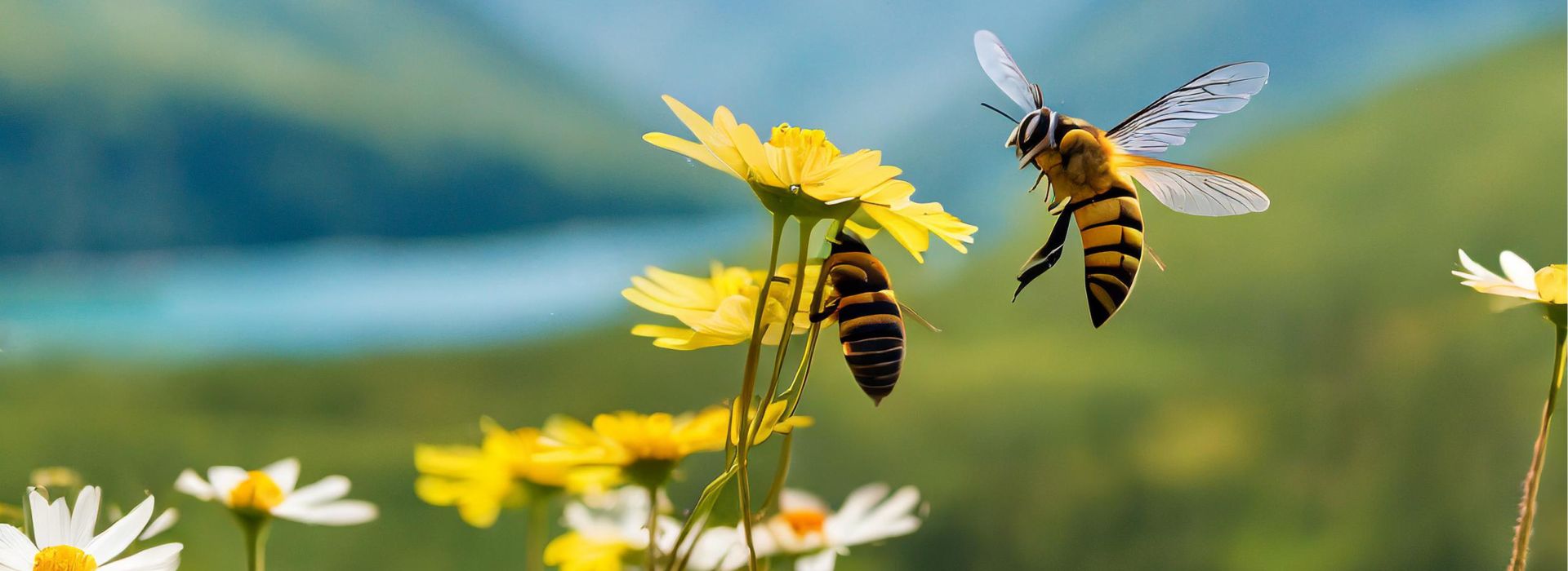 Bienen schnuppern an einer Blume